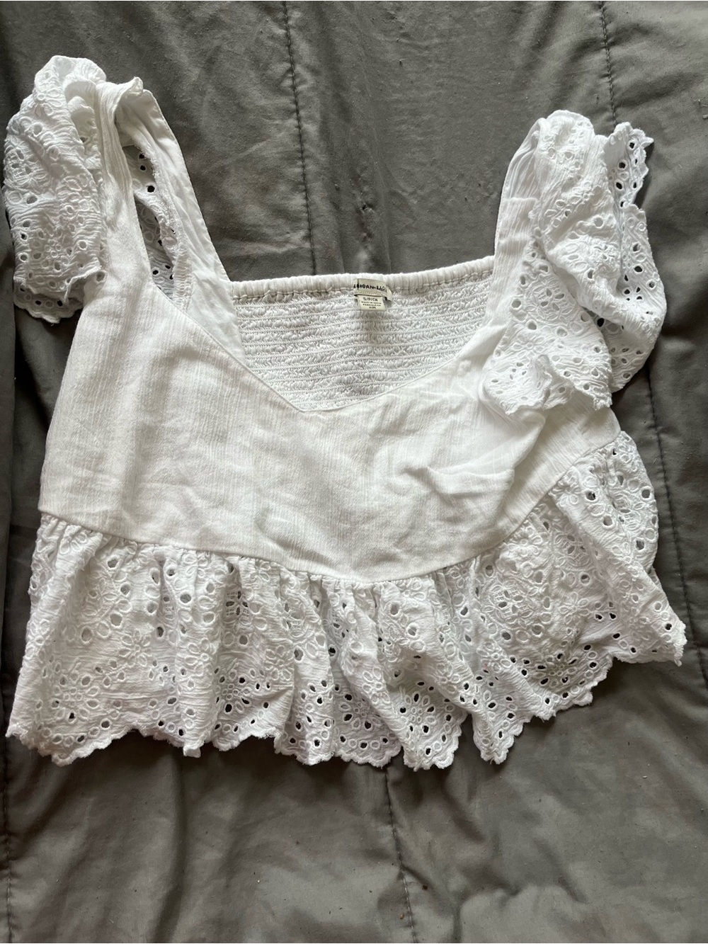 American Eagle Outfitters White Eyelet Peplum Top